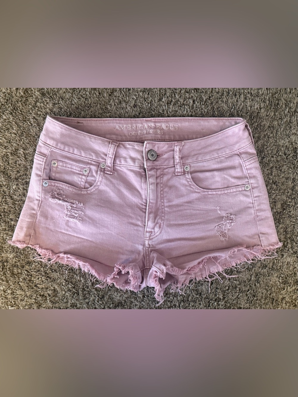 American Eagle Outfitters Light Pink Distressed Denim Cutoff Shorts